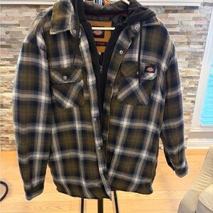 Dickies Men's Plaid Shirt Jacket - Black, White, and Olive